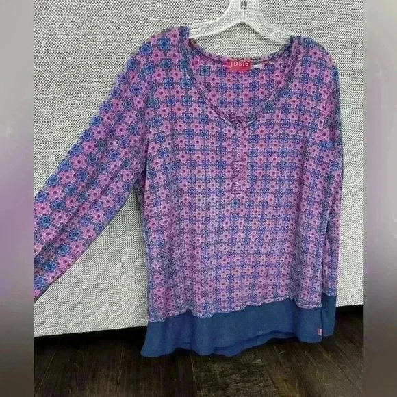 Josie Natori Pink & Purple
Geometric Floral Henley Long Sleeve Sleep‎ Shirt L - Picture 1 of 7
